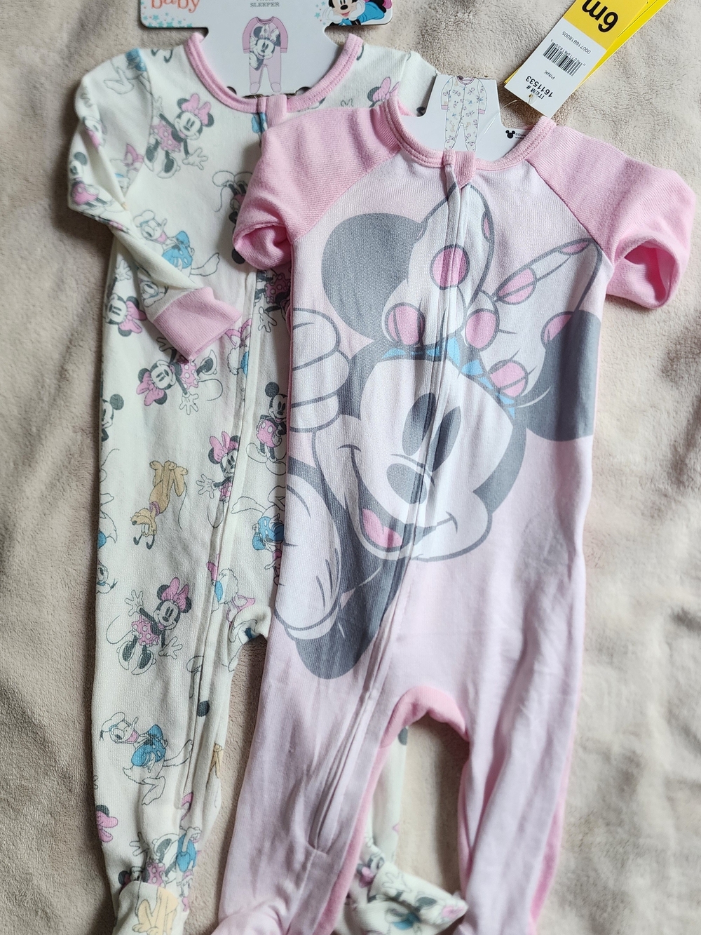 Disney Pink and White Minnie Mouse Zip Footie Sleepers (2-Pack)